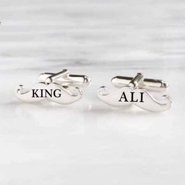Mustache Name Engraved Cufflinks / yellow & white Color